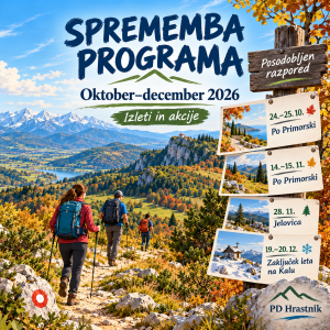 Ilustracija spremembe programa planinskih izletov PD Hrastnik za oktober, november in december 2026